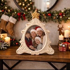 RACHEL ZOE Round Picture Frame Christmas Tree Shaped Gold Star 10 1/2"
